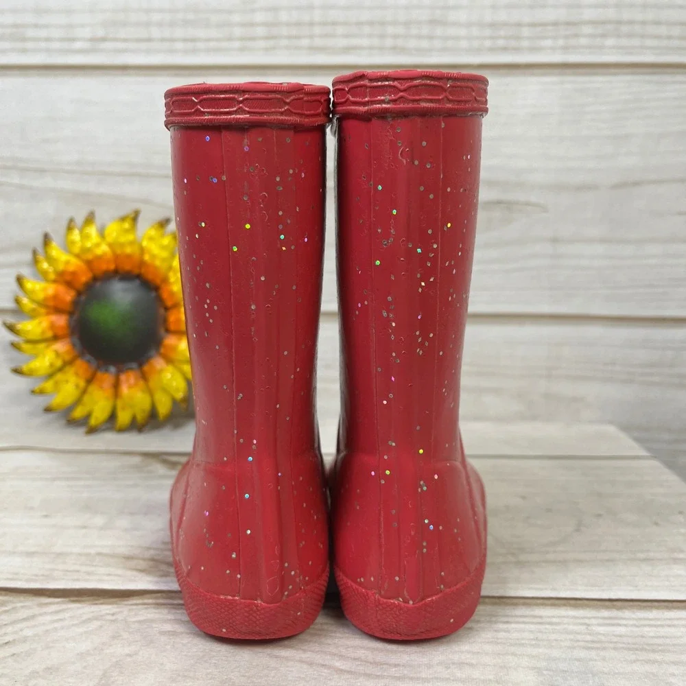 Hunter Kids Pink Glitter Waterproof Rain Boots UK 7 US 8 Toddler Sparkly Boots